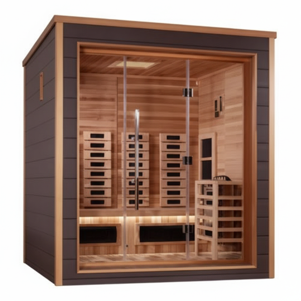 Golden Designs Visby 3 Person Hybrid (PureTech™ Full Spectrum IR or Traditional Stove) Outdoor Sauna (GDI-8223-01) - Canadian Red Cedar Interior