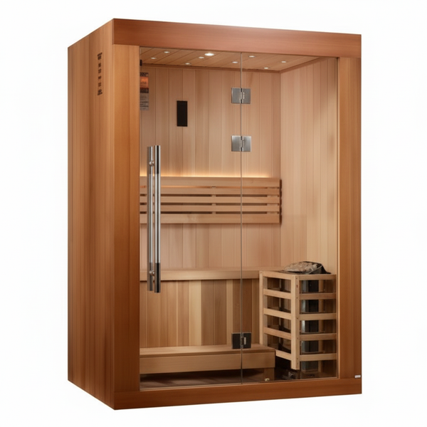 Golden Designs 2025 Updated "Sundsvall Edition" 2 Person Traditional Sauna - Canadian Red Cedar Interior and Pacific Premium Clear Cedar Exterior