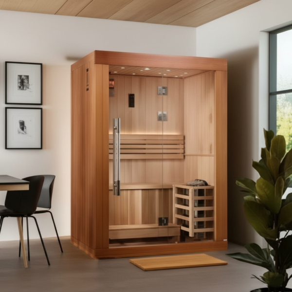 Golden Designs 2025 Updated "Sundsvall Edition" 2 Person Traditional Sauna - Canadian Red Cedar Interior and Pacific Premium Clear Cedar Exterior