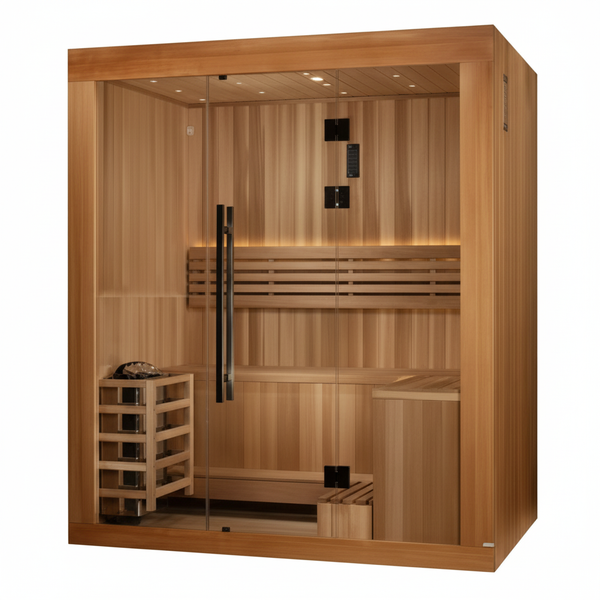 Golden Designs 2025 Updated "Copenhagen Edition" 3 Person Traditional Sauna - Canadian Red Cedar Interior and Pacific Premium Clear Cedar Exterior