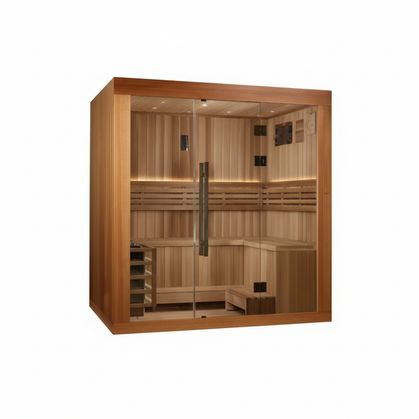 Golden Designs 2025 Updated "Copenhagen Edition" 3 Person Traditional Sauna - Canadian Red Cedar Interior and Pacific Premium Clear Cedar Exterior