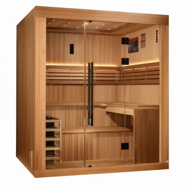 Golden Designs 2025 Updated "Osla Edition" 6 Person Traditional Sauna - Canadian Red Cedar Interior and Pacific Premium Clear Cedar Exterior