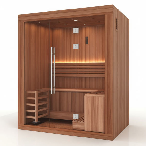 Golden Designs 2025 Updated "Osla Edition" 6 Person Traditional Sauna - Canadian Red Cedar Interior and Pacific Premium Clear Cedar Exterior