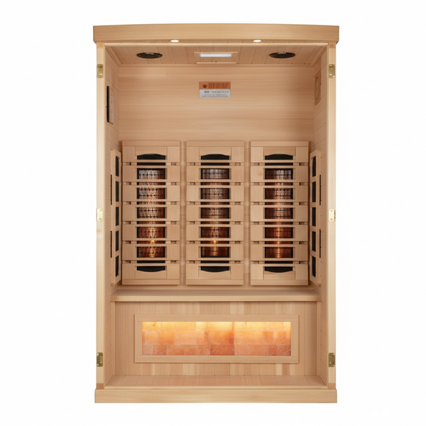 Golden Designs 2-Person Full Spectrum PureTech™ Near Zero EMF (Under 3MG) FAR Infrared Sauna with Himalayan Salt Bar (Canadian Hemlock)