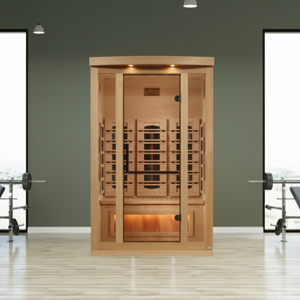 Golden Designs 2-Person Full Spectrum PureTech™ Near Zero EMF (Under 3MG) FAR Infrared Sauna with Himalayan Salt Bar (Canadian Hemlock)