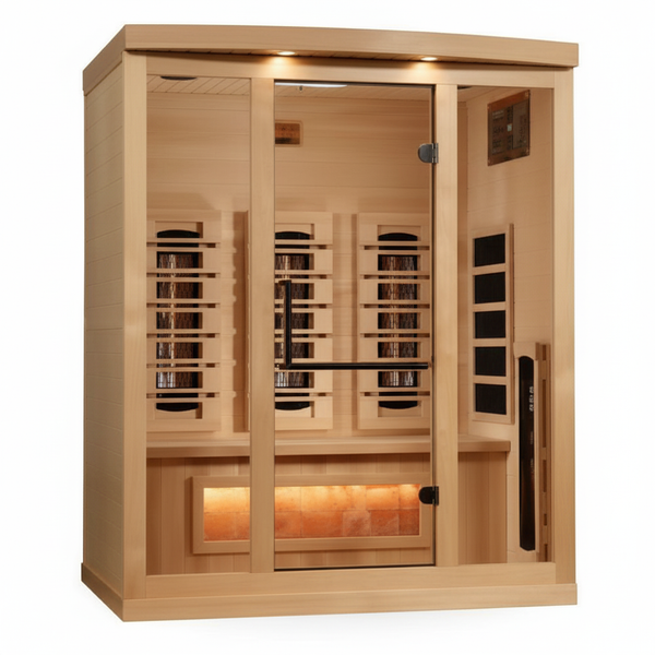 Golden Designs 3-Person Full Spectrum PureTech™ Near Zero EMF (Under 3MG) FAR Infrared Sauna with Himalayan Salt Bar (Canadian Hemlock)
