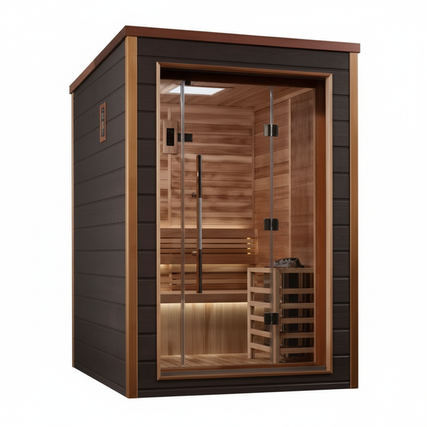 Golden Designs "Gargellen" 5 Person Hybrid (PureTech™ Full Spectrum IR or Traditional Stove) Outdoor Sauna -  Canadian Hemlock