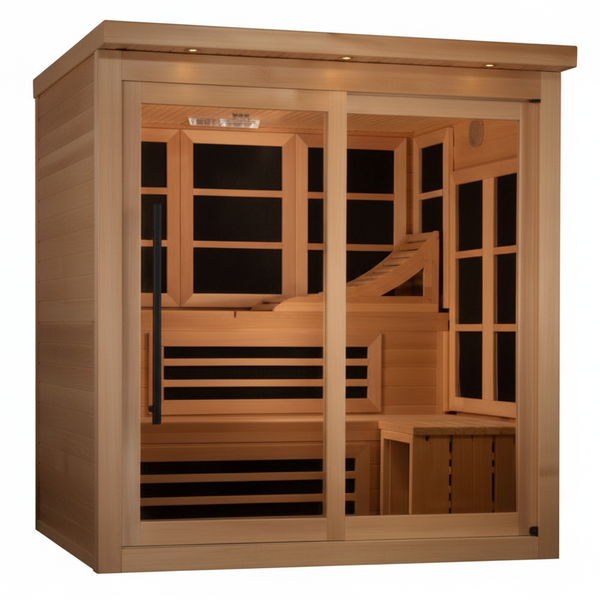 Golden Designs 6-Person Full Spectrum PureTech™ Near Zero EMF (Under 3MG) FAR Infrared Sauna with Himalayan Salt Bar (Canadian Hemlock)