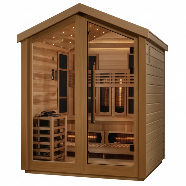 Golden Designs Loviisa 3 Person Hybrid (PureTech™ Full Spectrum IR or Traditional Stove) Outdoor Sauna (GDI-8523-04) - Canadian Red Cedar Interior, Black Finish