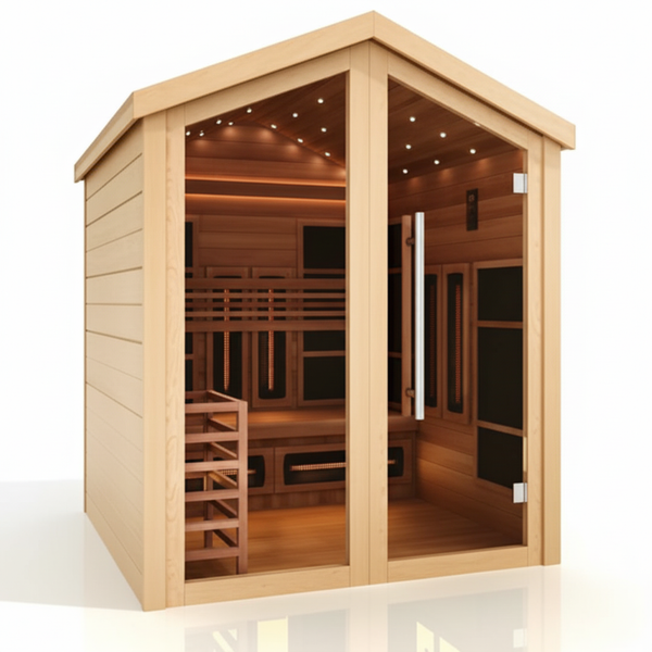 Golden Designs Loviisa 3 Person Hybrid (PureTech™ Full Spectrum IR or Traditional Stove) Outdoor Sauna (GDI-8523-04) - Canadian Red Cedar Interior, Black Finish