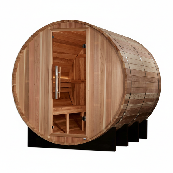 Golden Designs "Klosters" 6 Person Barrel Traditional Sauna -  Pacific Cedar
