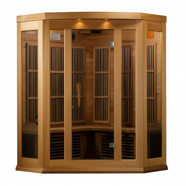 Maxxus 3-Person Corner Near Zero EMF (Under 3MG) FAR Infrared Sauna (Canadian Red Cedar)