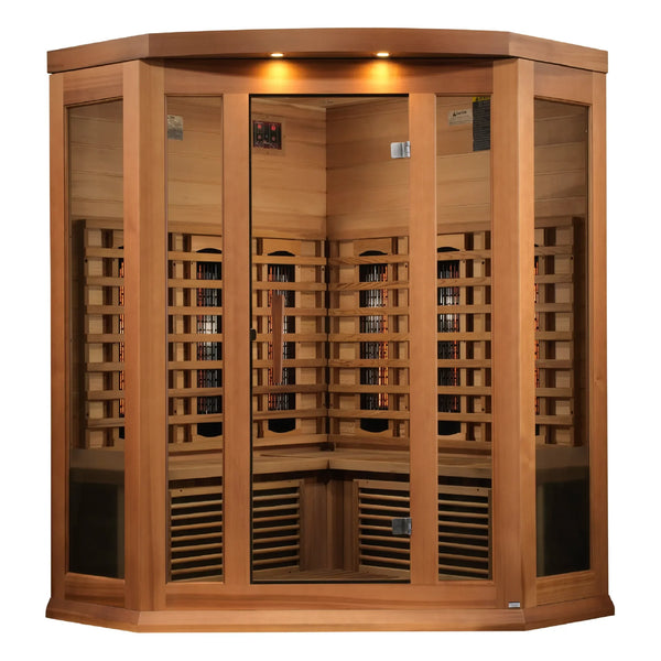 Maxxus 3-Person Corner Full Spectrum Near Zero EMF (Under 3MG) FAR Infrared Sauna (Canadian Red Cedar)