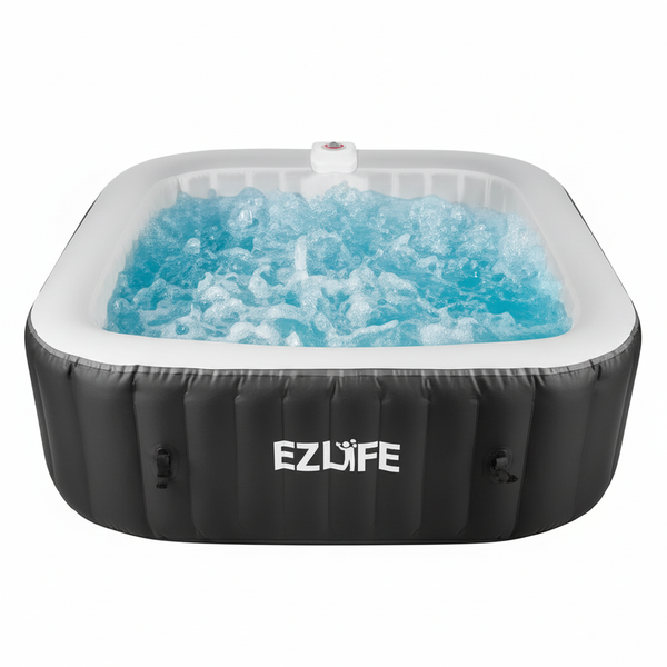 6 PERSON SQUARE INFLATABLE HOT TUB W/LED