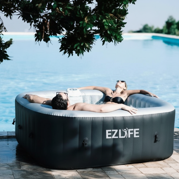 6 PERSON SQUARE INFLATABLE HOT TUB W/LED