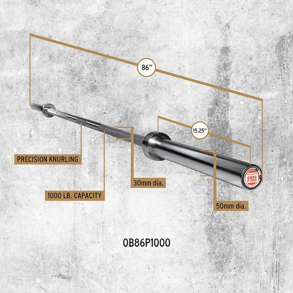 OLY BAR, 7FT, CHROME, 1000LB CAPACITY - 30mm GRIP