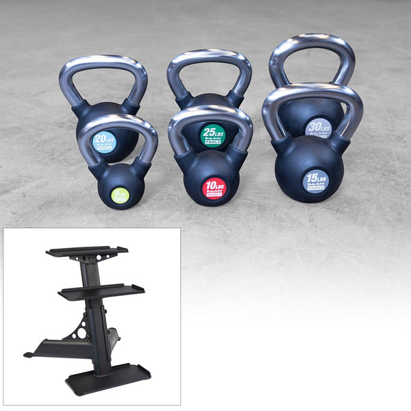 Chrome Handle, Rubberized Kettle Bell Set 5-30 Singles, w/ GDKR50B