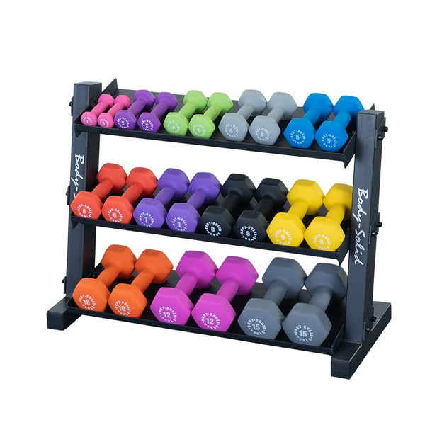 3 Tier Horizontal 34" Vinyl or Neoprene Dumbell Rack BLACK